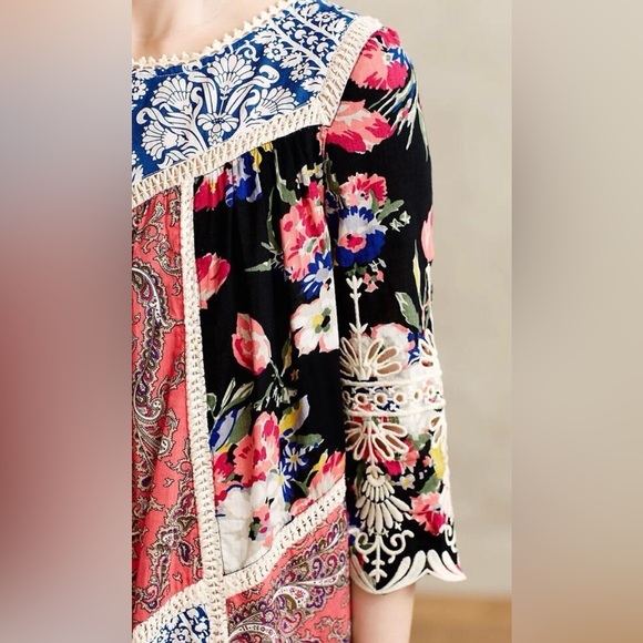 Vanessa Virginia Anthropologie Inez Patchwork Swing Dress Size 0 or small Boho - Picture 3 of 9